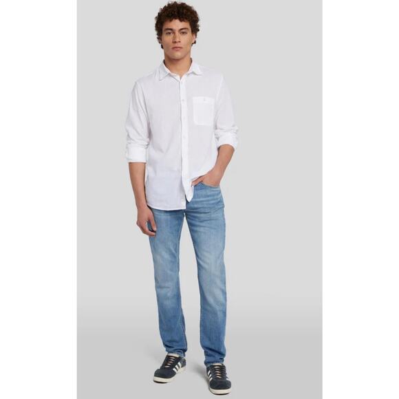 NWT 7 For All Mankind Airweft Slimmy Denim Jeans In Portofino Blue-Men's US 32